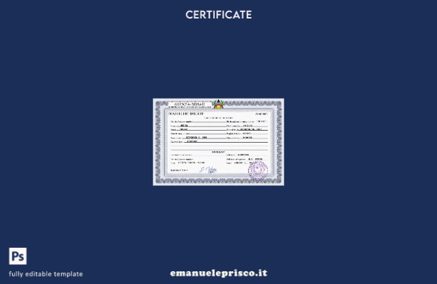 modello PSD del certificato di morte dello stato civile della Guinea Bissau in s